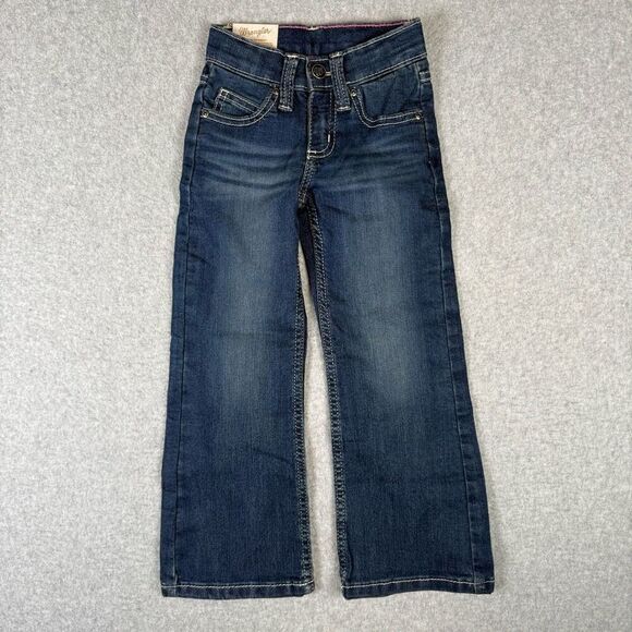 Wrangler toddler Size 5 Slim Adjustable Waist Denim Jeans Blue Wide Leg NWT - Picture 1 of 5
